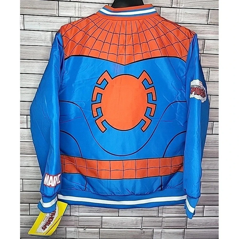 New Spider-Man Boy's Graphic Bomber Jacket Red Blue L (10/12) Zipper Pockets‎